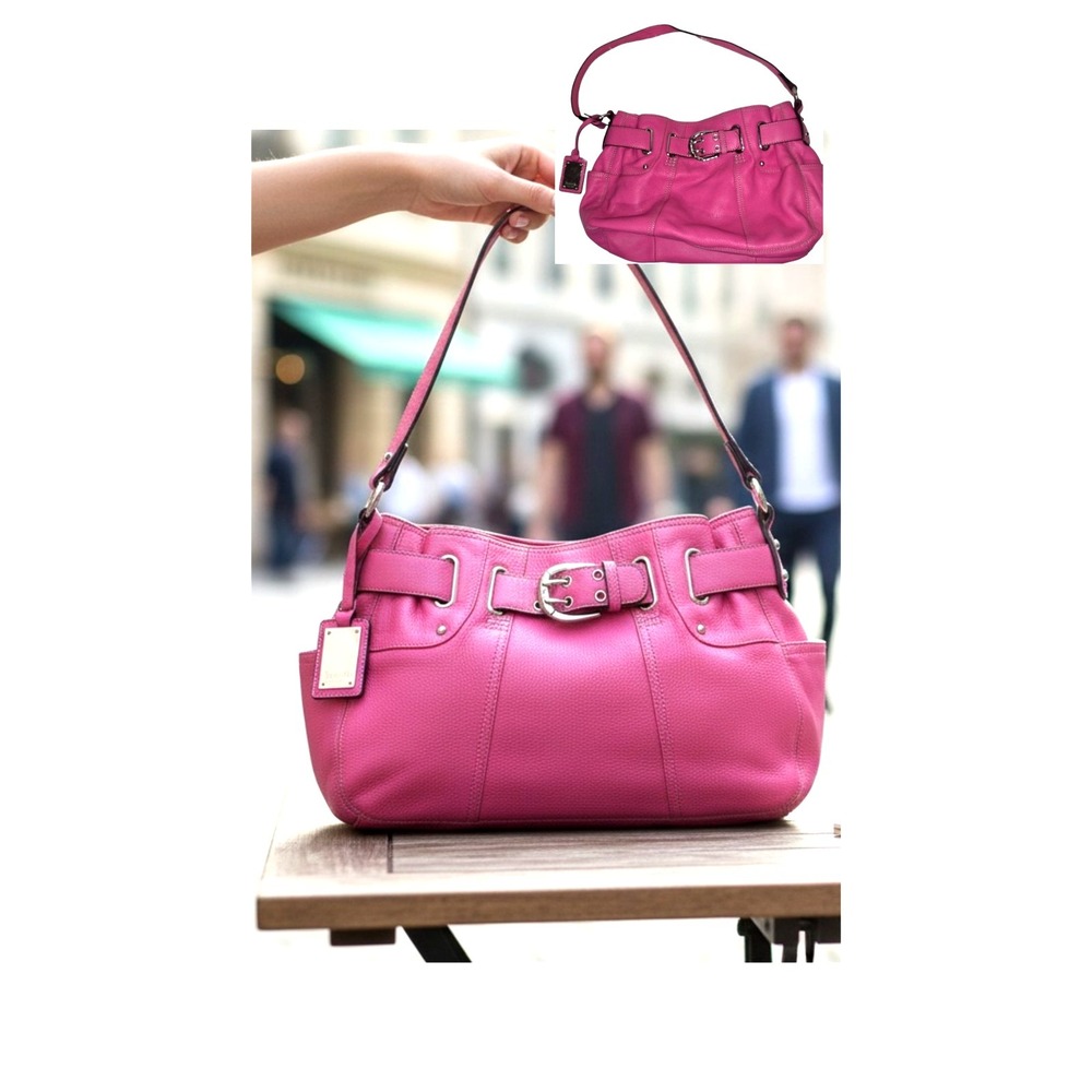 Tignanello‎ Statement Med Hobo Bag Shoulder Purse Buckle Pink Pebble Leather Exc